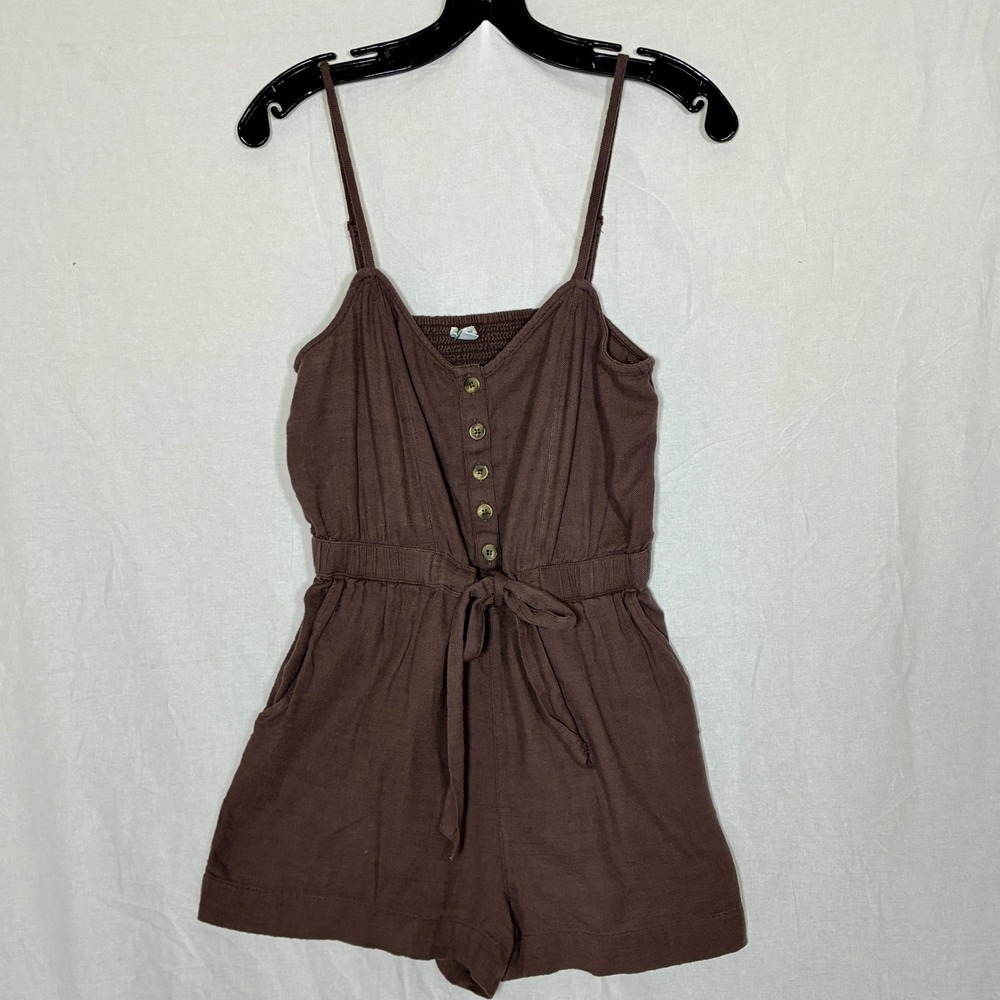 Aerie Boho Romper Shortalls Size M Chocolate Brown Indie Earthy Festival Cotton